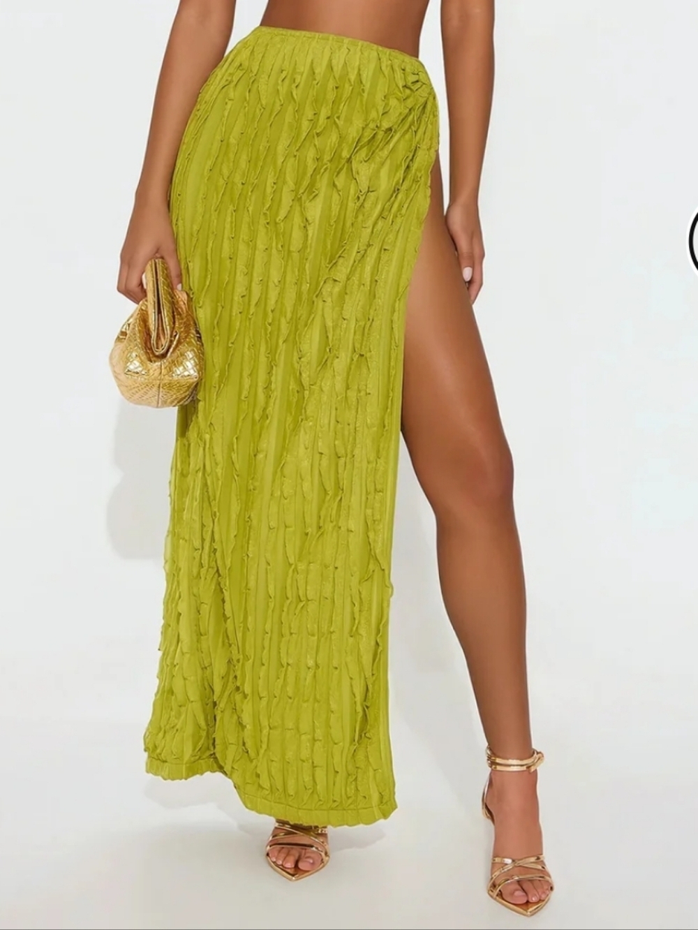 Fashion Nova Olive Green Textured Wrap Cover Up Maxi Skirt_M